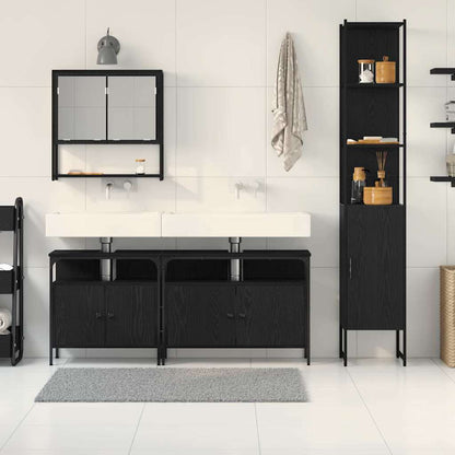 Badkamermeubelset met plank 4 pcs Zwart eiken Bewerkt hout
