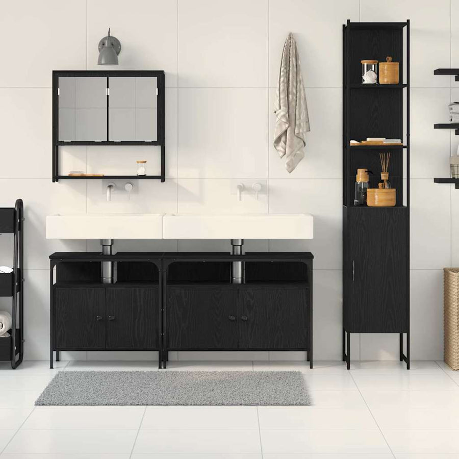 Badkamermeubelset met plank 4 pcs Zwart eiken Bewerkt hout