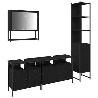 Badkamermeubelset met plank 4 pcs Zwart eiken Bewerkt hout