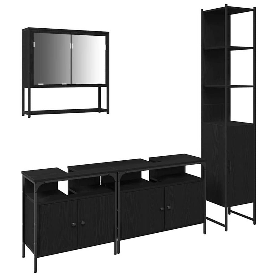 Badkamermeubelset met plank 4 pcs Zwart eiken Bewerkt hout