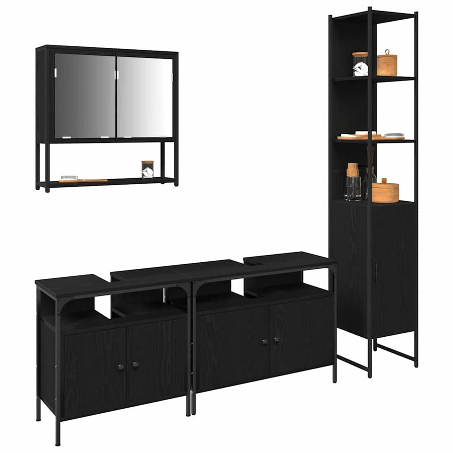 Badkamermeubelset met plank 4 pcs Zwart eiken Bewerkt hout
