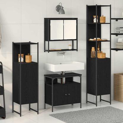 Badkamermeubelset met plank 4 pcs Zwart Eiken Bewerkt hout