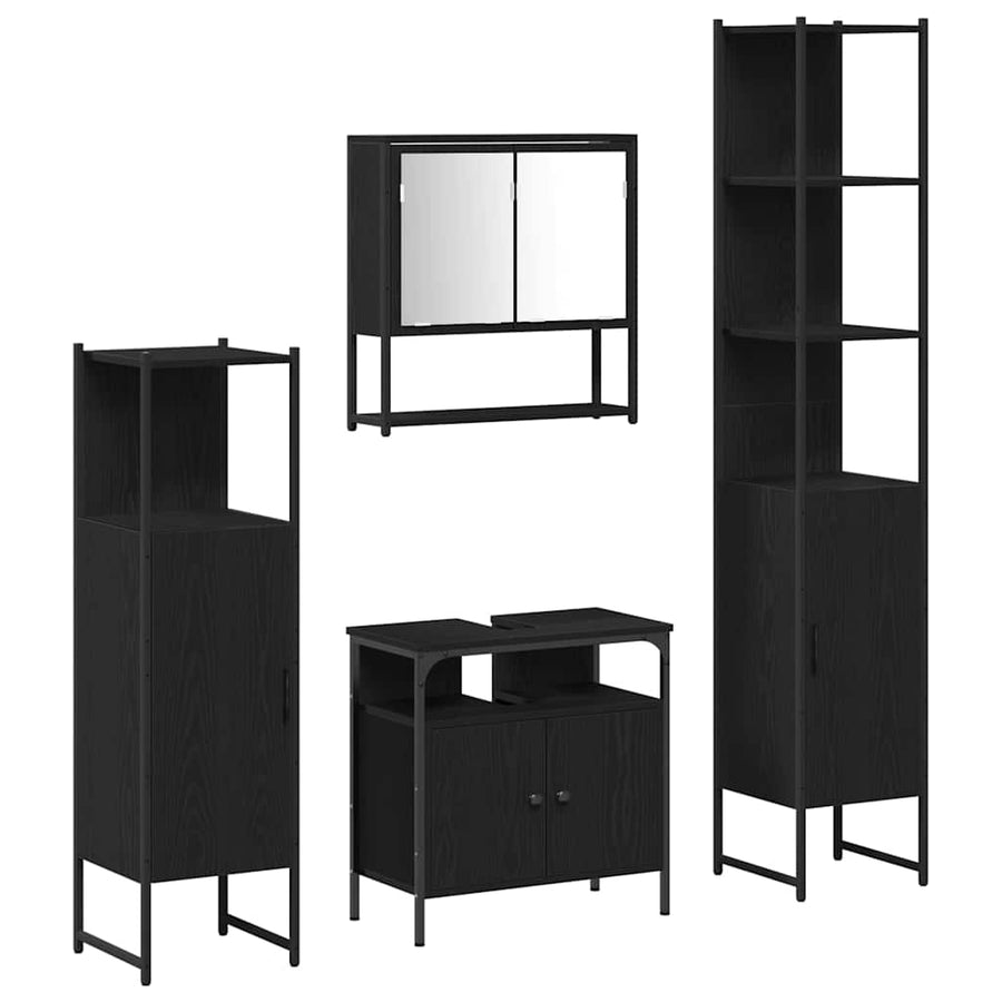 Badkamermeubelset met plank 4 pcs Zwart Eiken Bewerkt hout