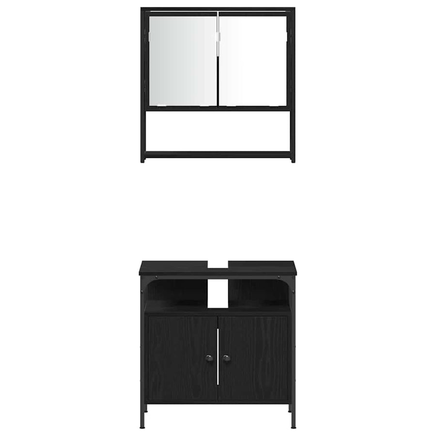 Badkamermeubelset met plank 4 pcs Zwart Eiken Bewerkt hout