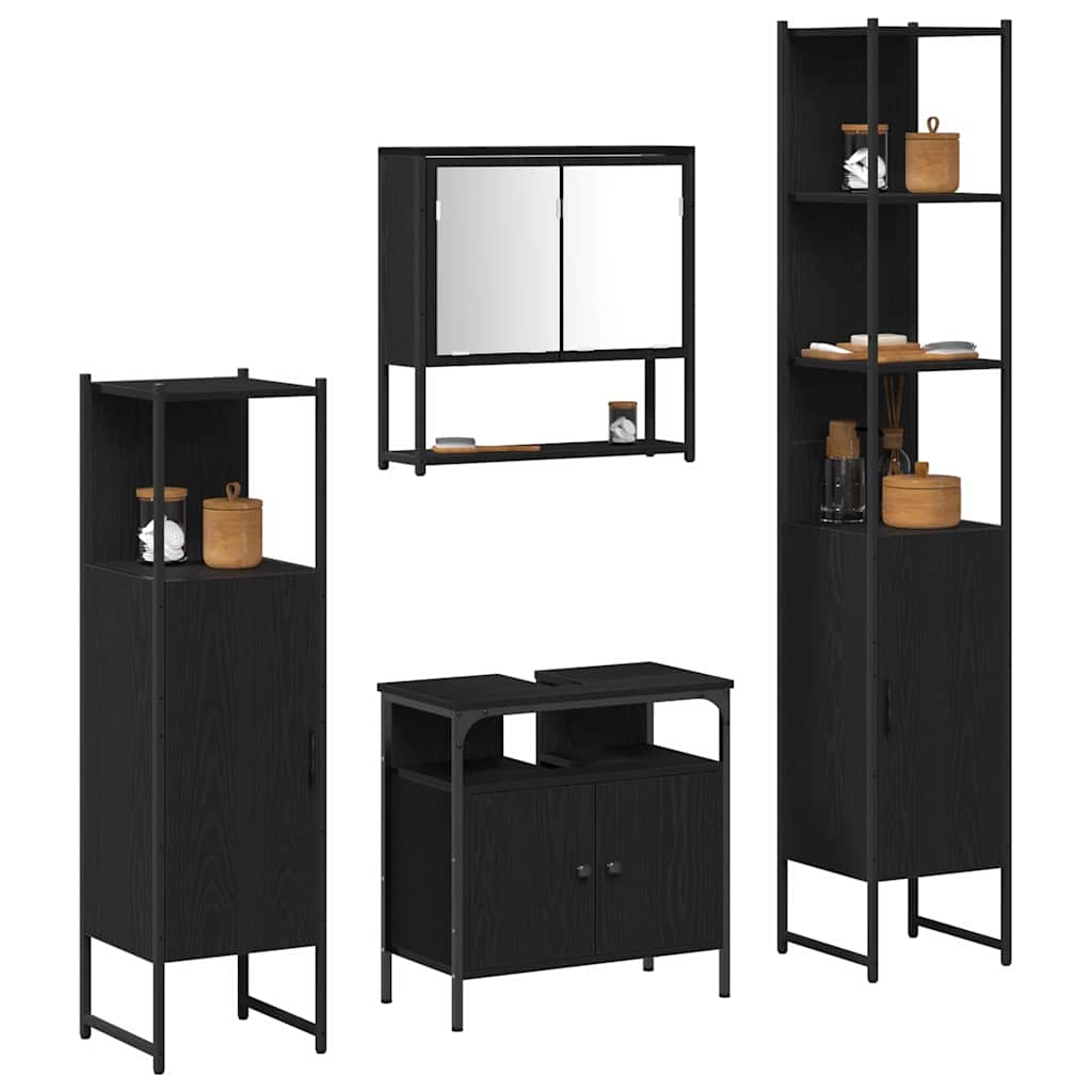 Badkamermeubelset met plank 4 pcs Zwart Eiken Bewerkt hout
