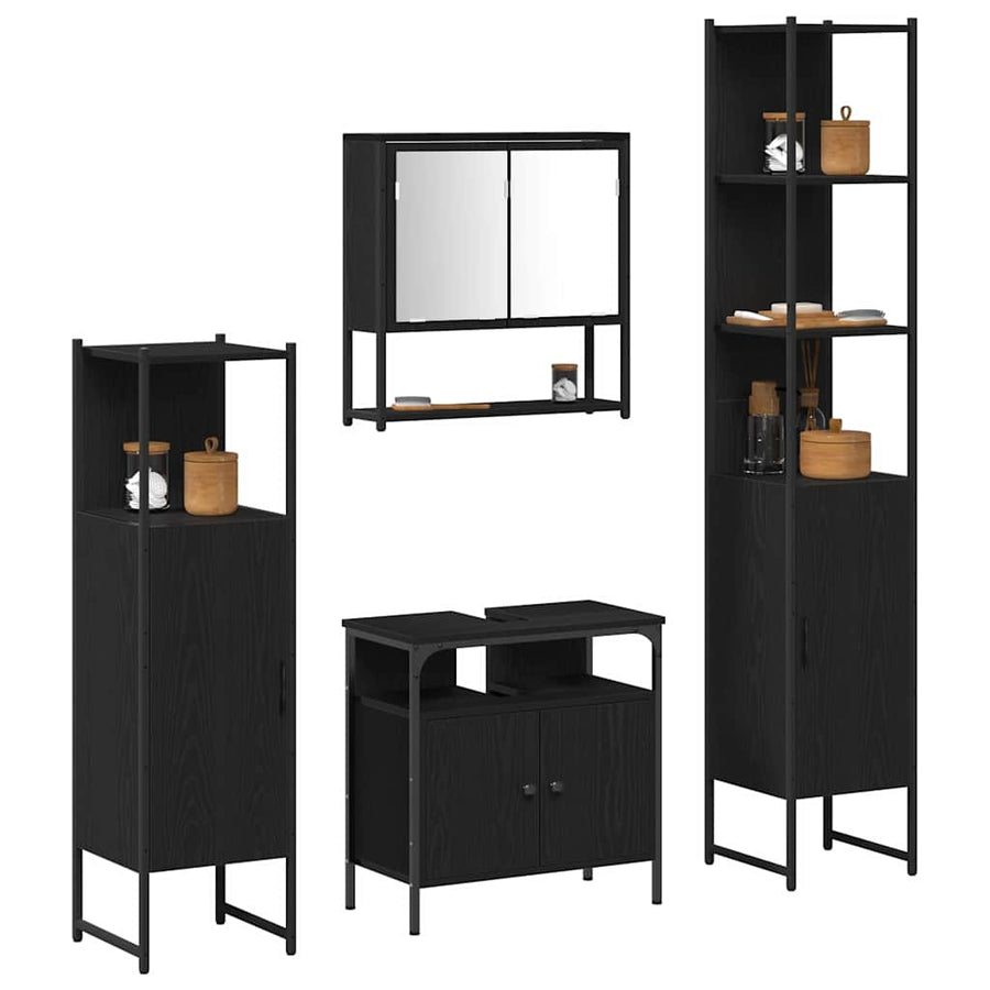 Badkamermeubelset met plank 4 pcs Zwart Eiken Bewerkt hout