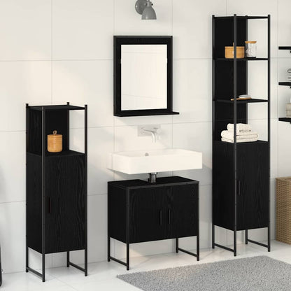 Badkamermeubelset met plank met opslag 4 pcs Zwart Bewerkt hout