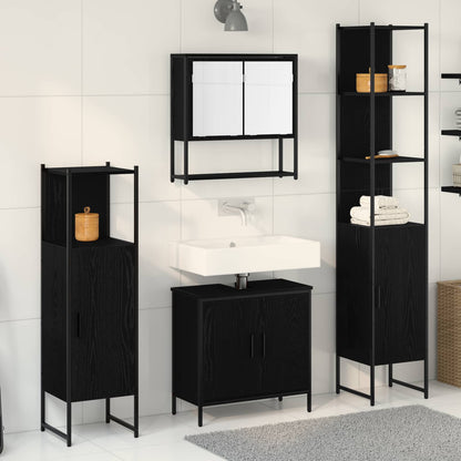 Badkamermeubelset met plank met opslag 4 pcs Zwart Bewerkt hout