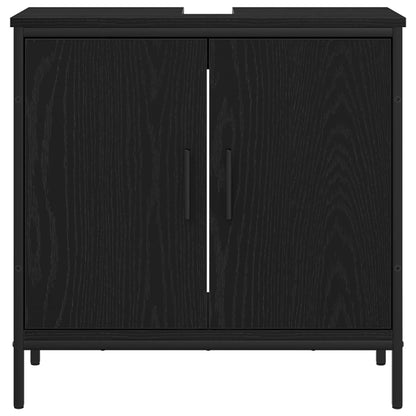 Badkamermeubelset met plank met opslag 4 pcs Zwart Bewerkt hout