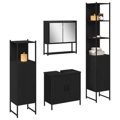 Badkamermeubelset met plank met opslag 4 pcs Zwart Bewerkt hout