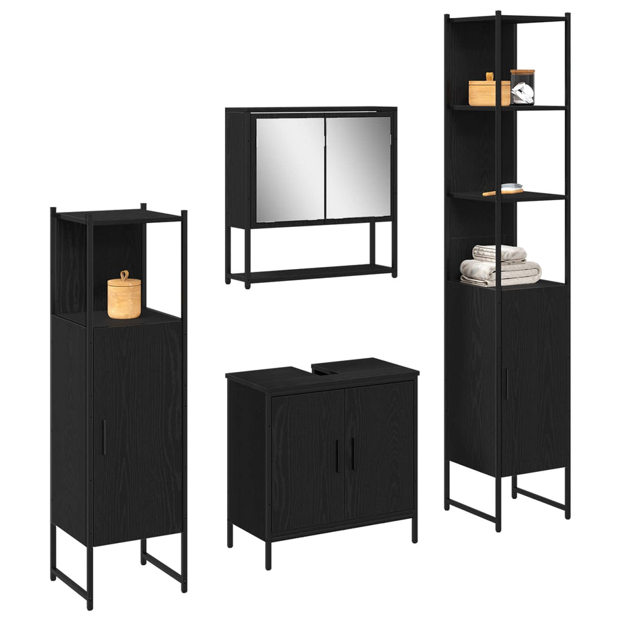 Badkamermeubelset met plank met opslag 4 pcs Zwart Bewerkt hout