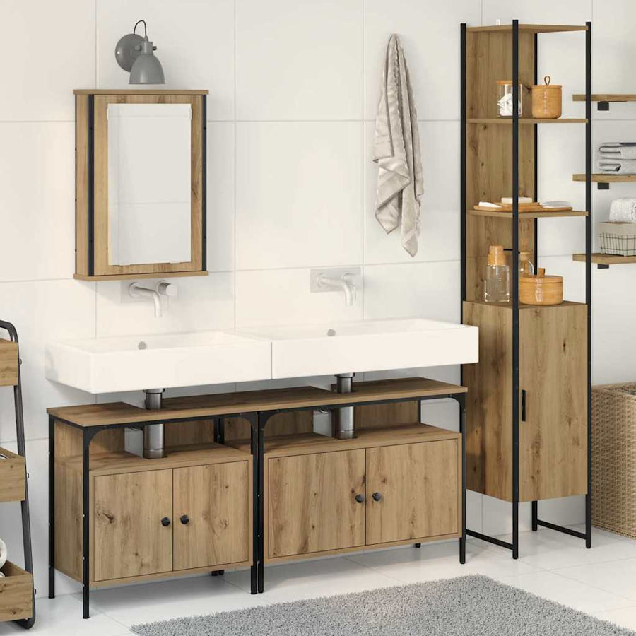 4-Delige Badkamer Meubelset in Artisan Eiken, Geengineerd Hout