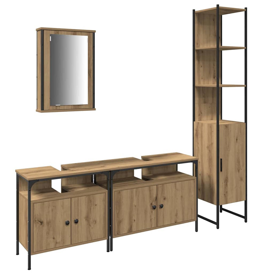 4-Delige Badkamer Meubelset in Artisan Eiken, Geengineerd Hout