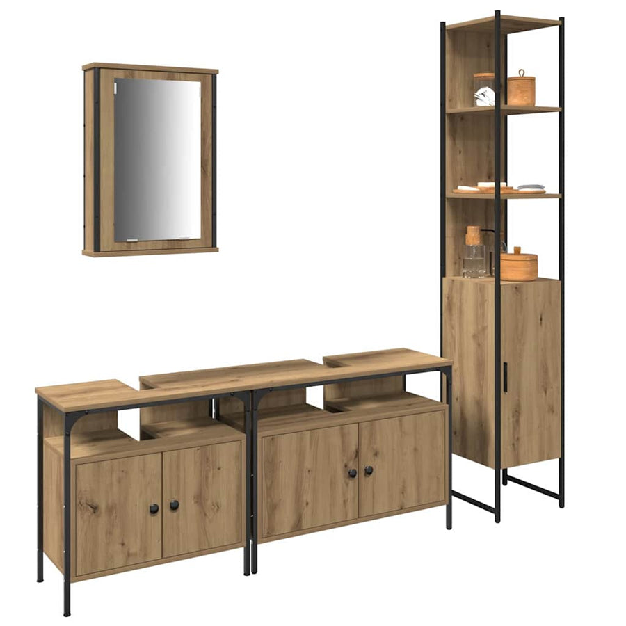 4-Delige Badkamer Meubelset in Artisan Eiken, Geengineerd Hout