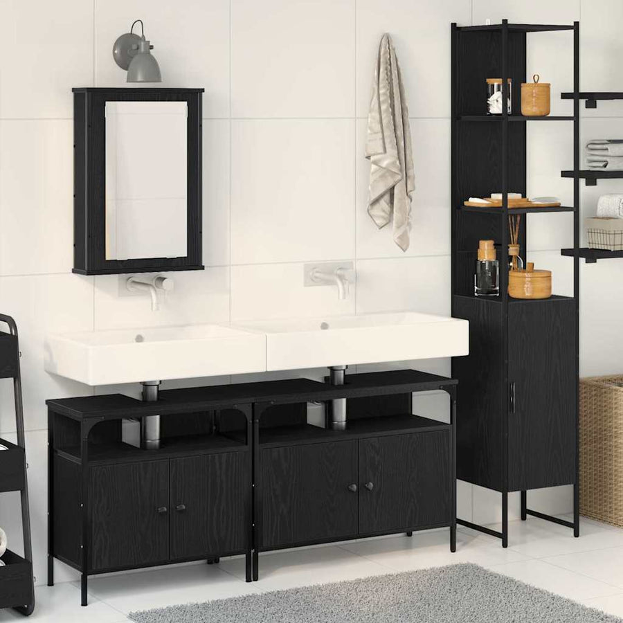 Badkamermeubelset met plank 4 pcs Zwart Eiken Bewerkt hout