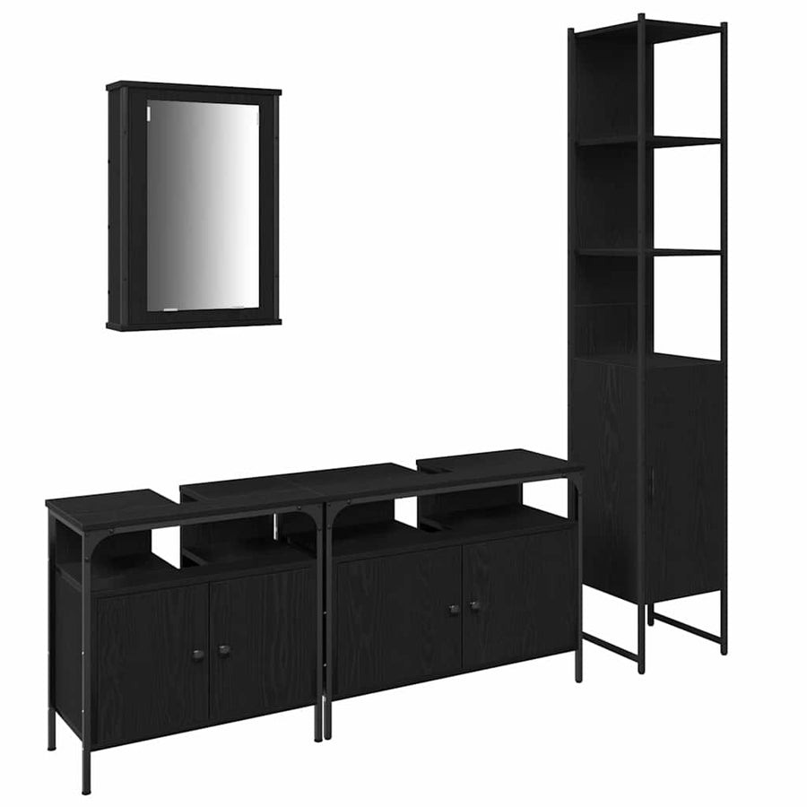 Badkamermeubelset met plank 4 pcs Zwart Eiken Bewerkt hout