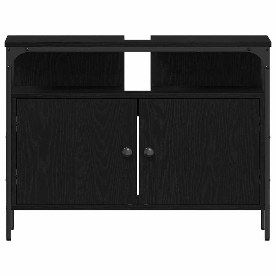 Badkamermeubelset met plank 4 pcs Zwart Eiken Bewerkt hout