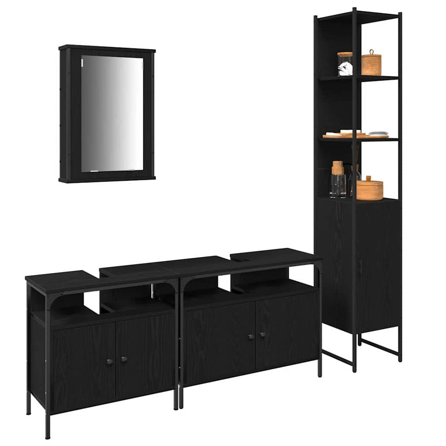 Badkamermeubelset met plank 4 pcs Zwart Eiken Bewerkt hout