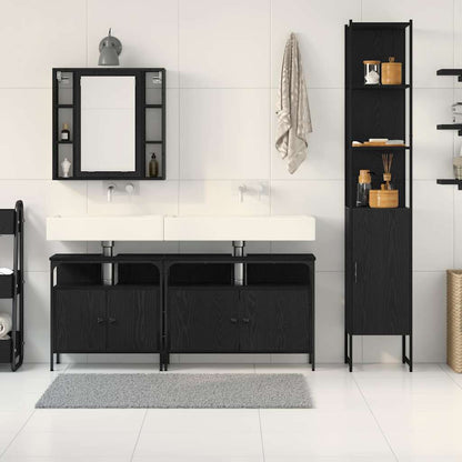 Badkamermeubelset met plank 4 pcs Zwart Eiken Bewerkt hout