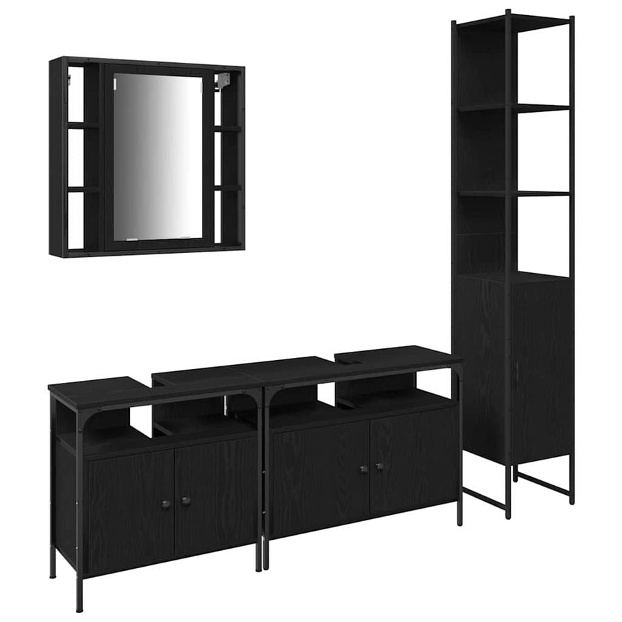 Badkamermeubelset met plank 4 pcs Zwart Eiken Bewerkt hout