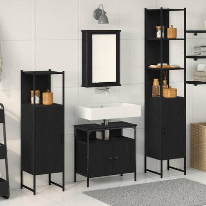Badkamermeubelset met plank 4 pcs Zwart eiken Bewerkt hout