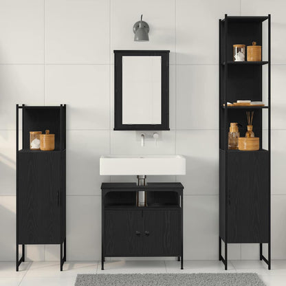 Badkamermeubelset met plank 4 pcs Zwart eiken Bewerkt hout