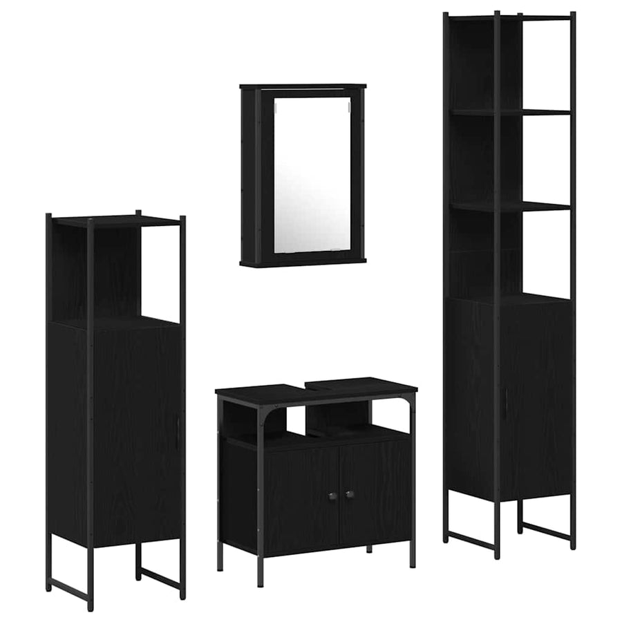 Badkamermeubelset met plank 4 pcs Zwart eiken Bewerkt hout