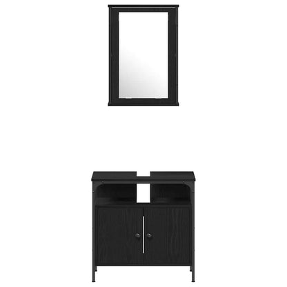 Badkamermeubelset met plank 4 pcs Zwart eiken Bewerkt hout