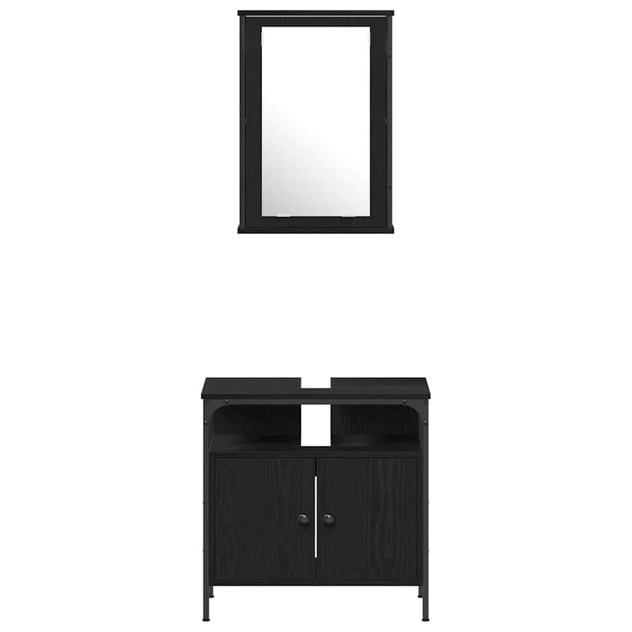 Badkamermeubelset met plank 4 pcs Zwart eiken Bewerkt hout
