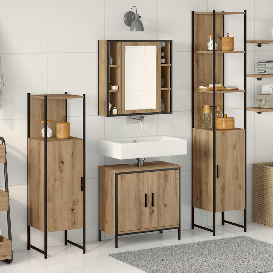 Badkamermeubelset met plank met opslag 4 pcs Bruin Bewerkt hout