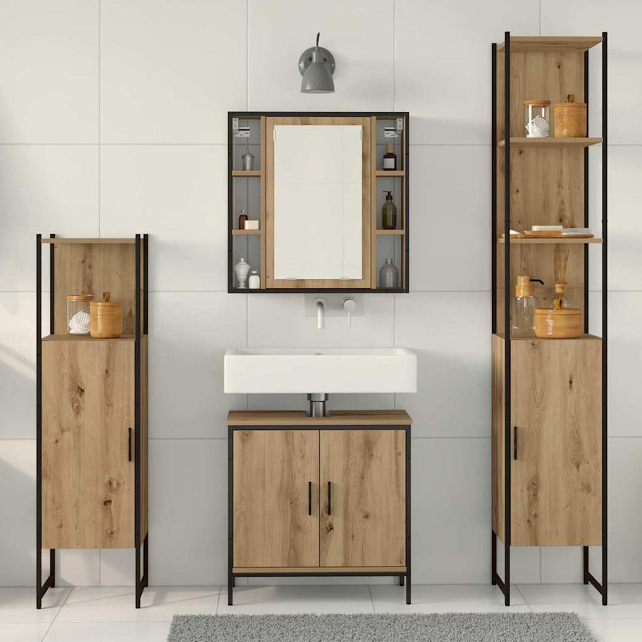 Badkamermeubelset met plank met opslag 4 pcs Bruin Bewerkt hout