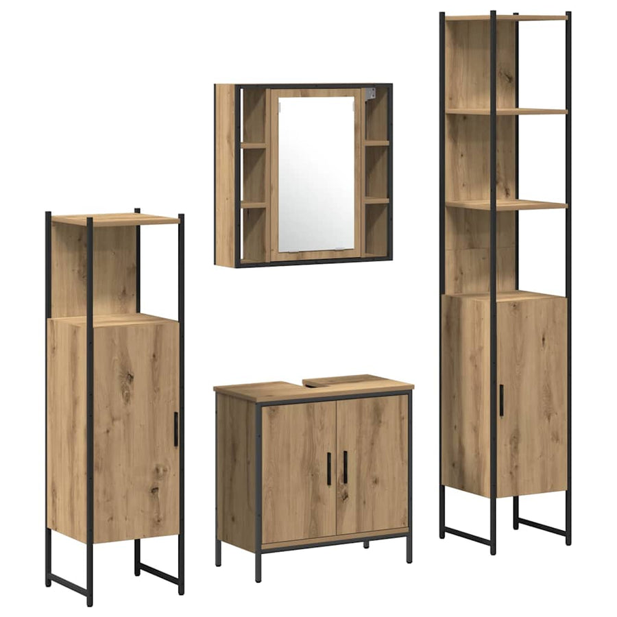 Badkamermeubelset met plank met opslag 4 pcs Bruin Bewerkt hout