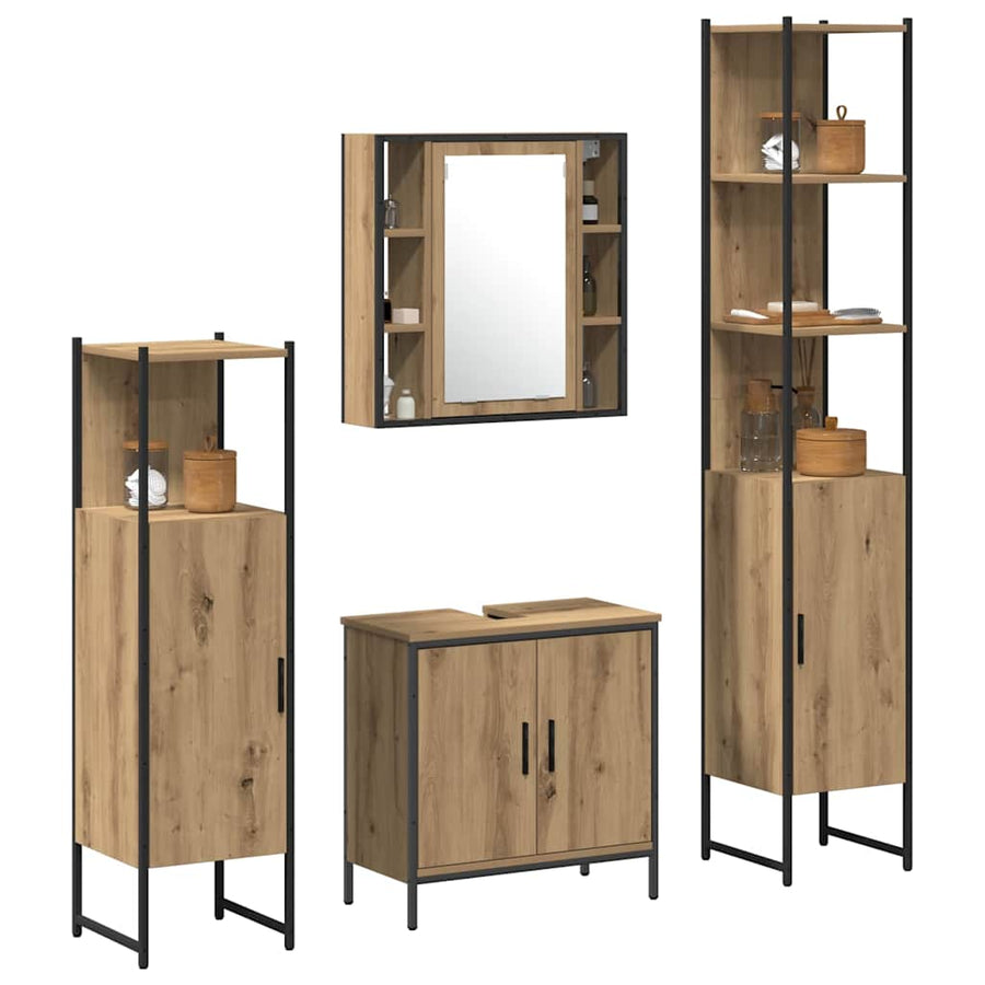 Badkamermeubelset met plank met opslag 4 pcs Bruin Bewerkt hout