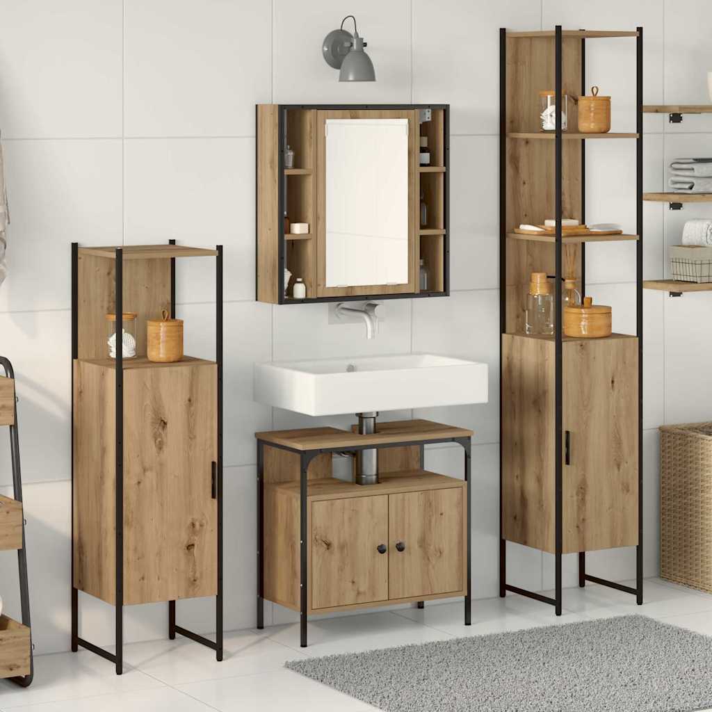 Badkamerkast set 4 pcs artisanaal eikenkleurig Bewerkt hout
