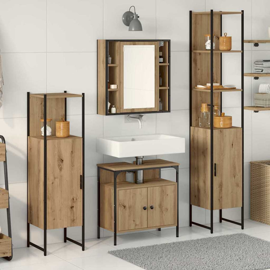 Badkamerkast set 4 pcs artisanaal eikenkleurig Bewerkt hout