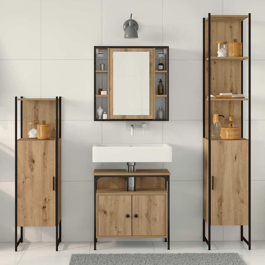 Badkamerkast set 4 pcs artisanaal eikenkleurig Bewerkt hout