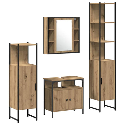 Badkamerkast set 4 pcs artisanaal eikenkleurig Bewerkt hout