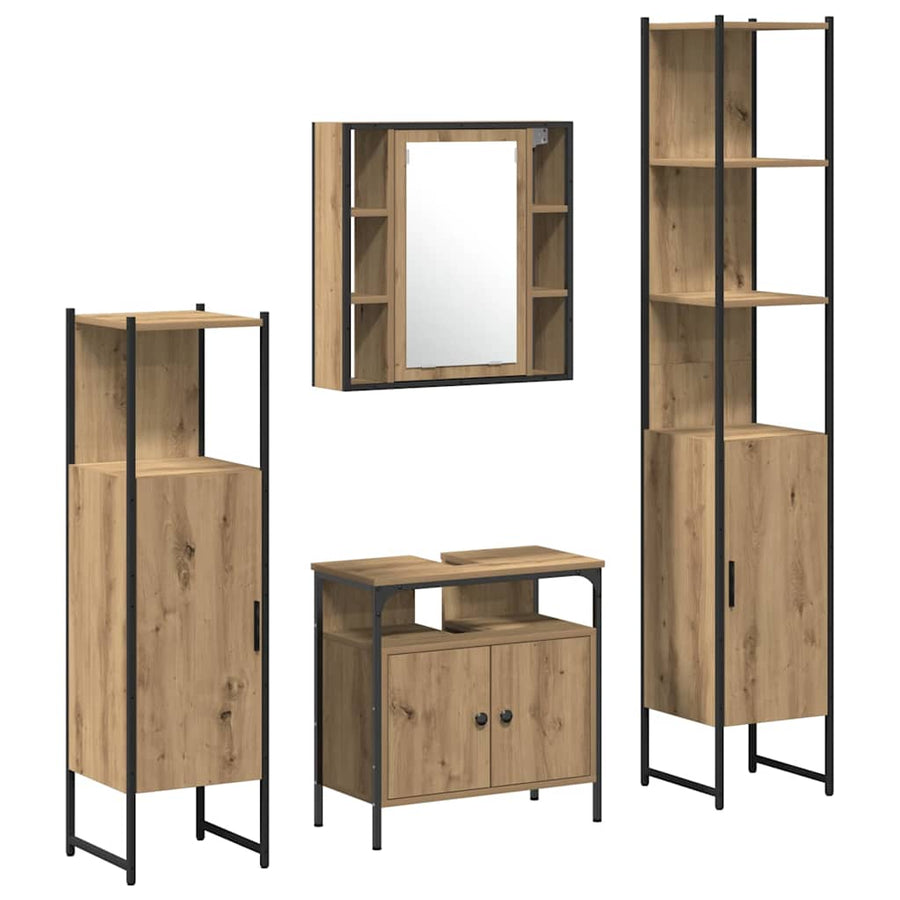 Badkamerkast set 4 pcs artisanaal eikenkleurig Bewerkt hout