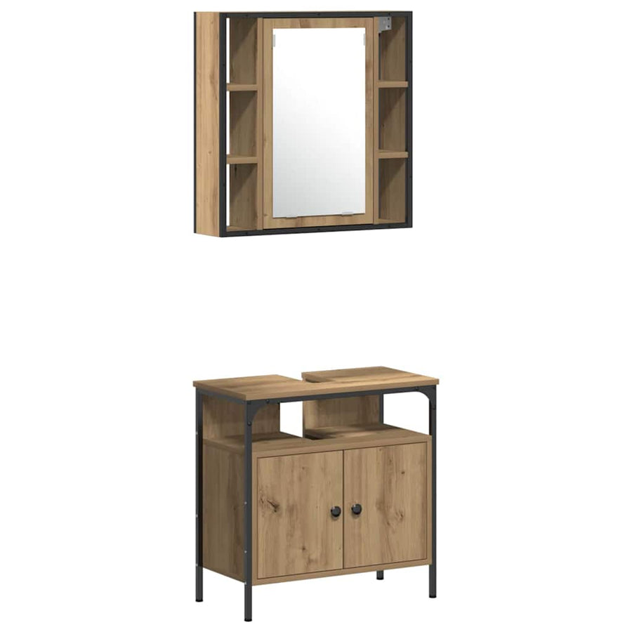 Badkamerkast set 4 pcs artisanaal eikenkleurig Bewerkt hout