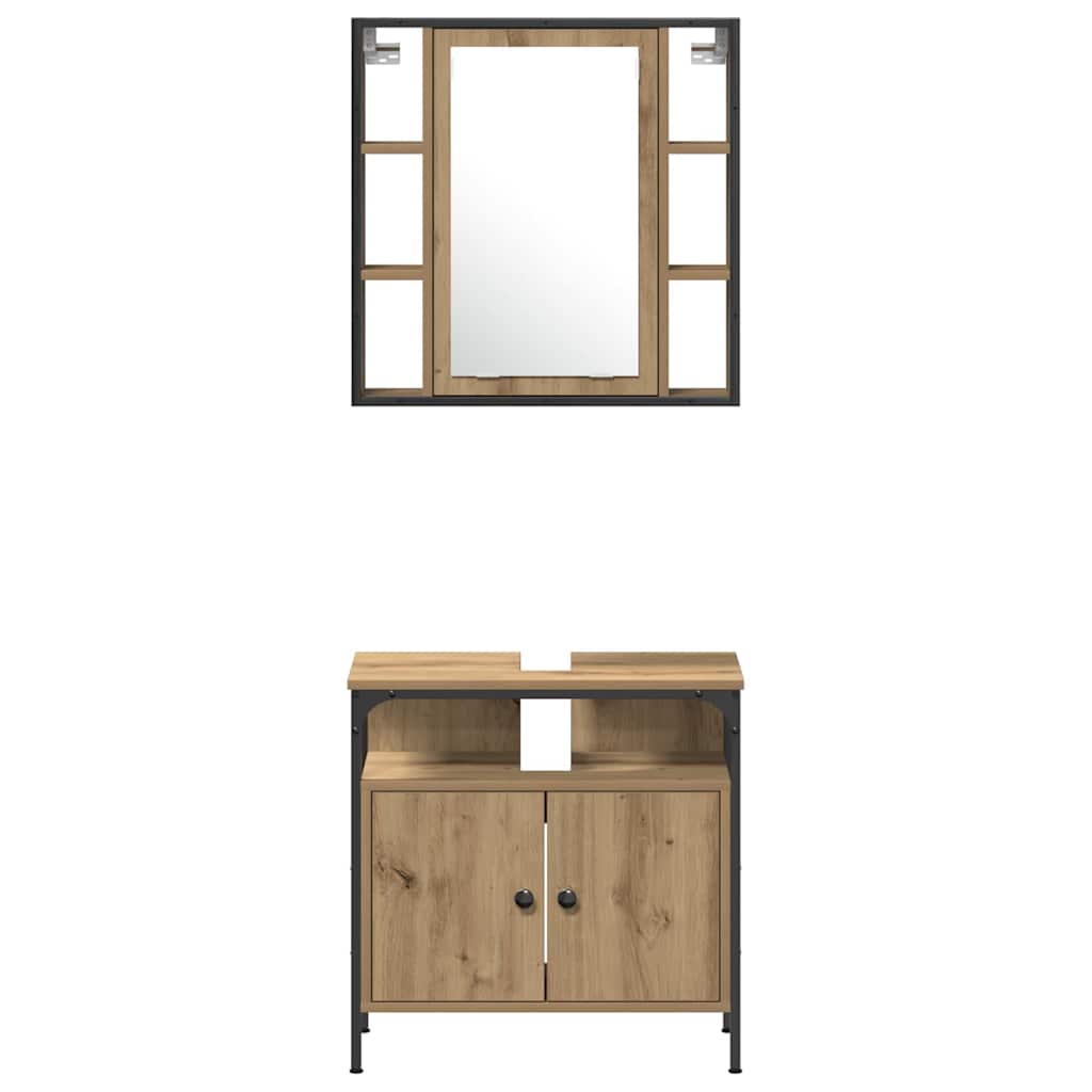 Badkamerkast set 4 pcs artisanaal eikenkleurig Bewerkt hout