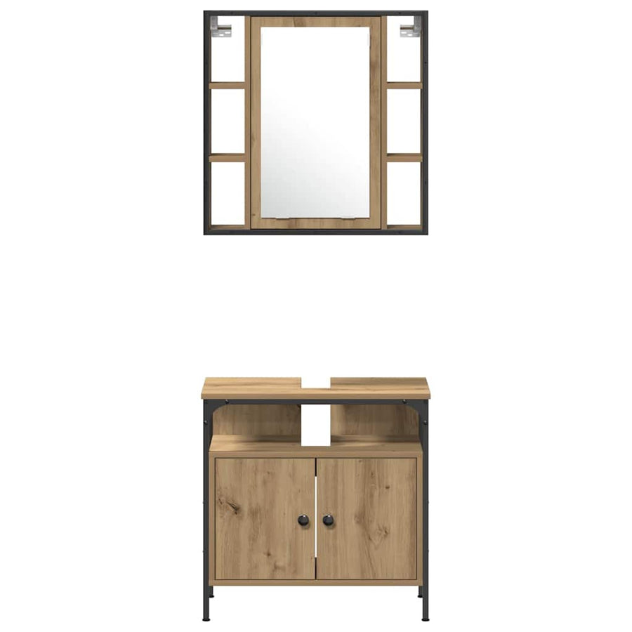 Badkamerkast set 4 pcs artisanaal eikenkleurig Bewerkt hout