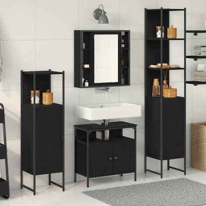 Badkamermeubelset met plank 4 pcs Zwart Eiken Bewerkt hout