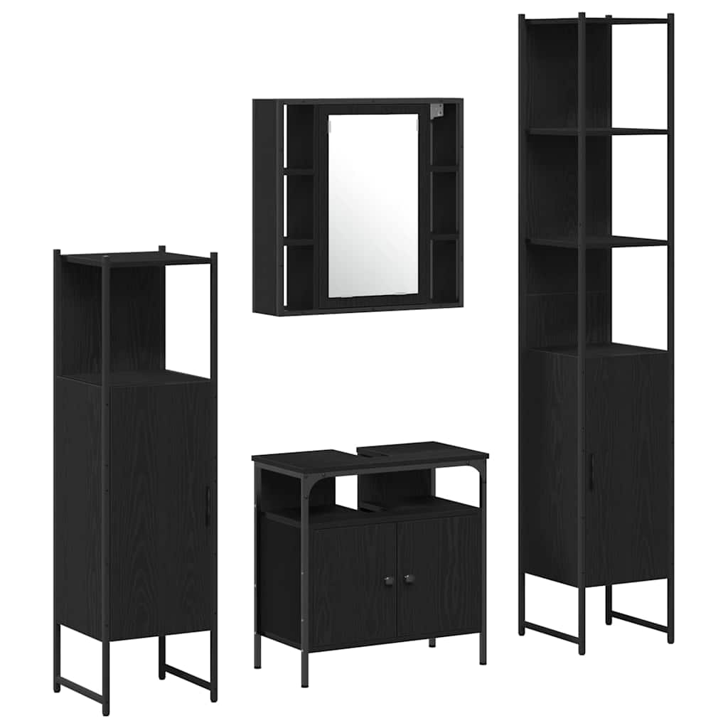 Badkamermeubelset met plank 4 pcs Zwart Eiken Bewerkt hout