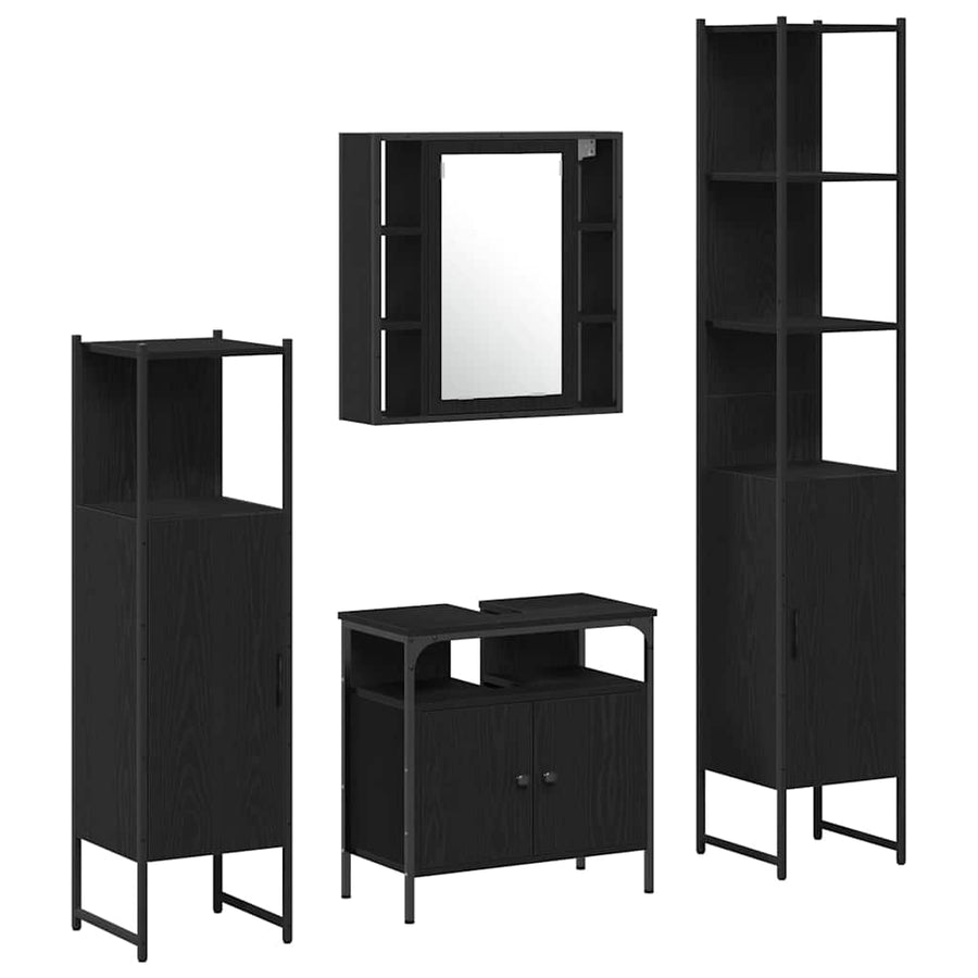Badkamermeubelset met plank 4 pcs Zwart Eiken Bewerkt hout