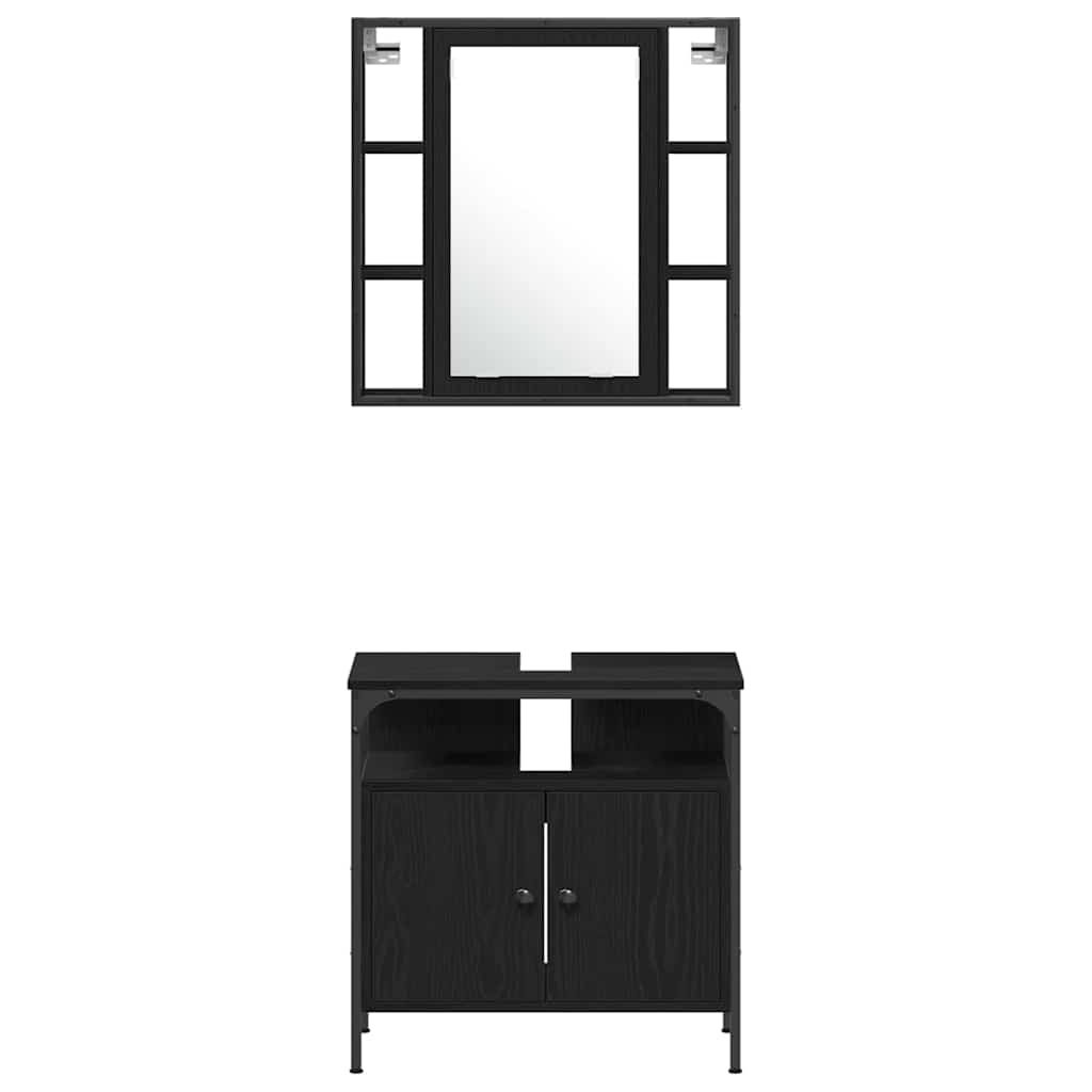 Badkamermeubelset met plank 4 pcs Zwart Eiken Bewerkt hout