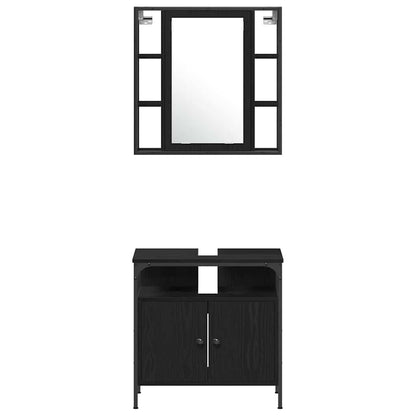 Badkamermeubelset met plank 4 pcs Zwart Eiken Bewerkt hout