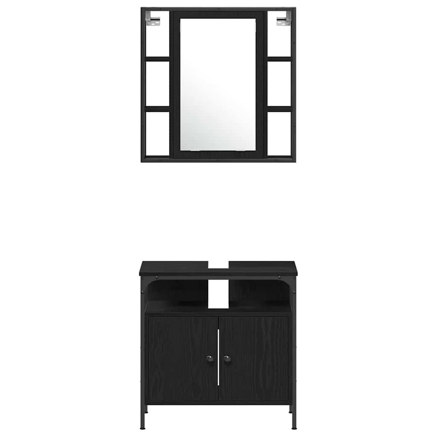Badkamermeubelset met plank 4 pcs Zwart Eiken Bewerkt hout