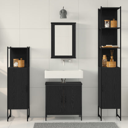 Badkamermeubelset met plank met opslag 4 pcs Zwart Bewerkt hout