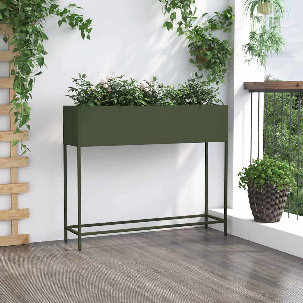 Verhoogde Tuin Plantbak Olijfgroen 100 x 26 x 82 cm Staal