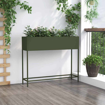 Verhoogde Tuin Plantbak Olijfgroen 100 x 26 x 82 cm Staal